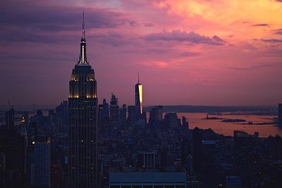 Silhouette of city at sunset