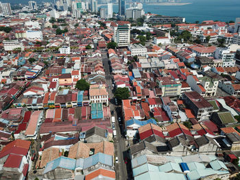 High angle view of buildings in city