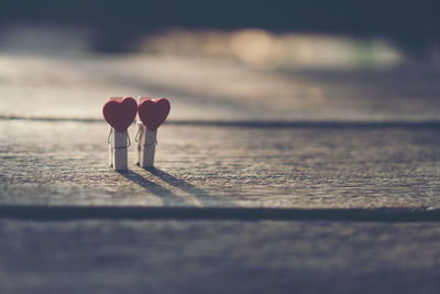 Close-up of heart shape on table