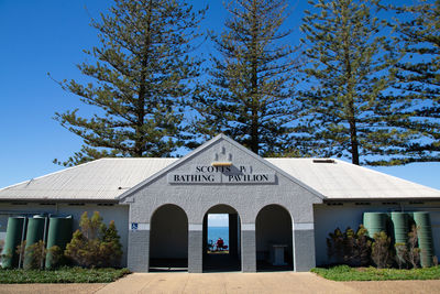 Exterior of building against clear blue sky