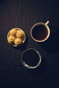 High angle view of coffee cup on table