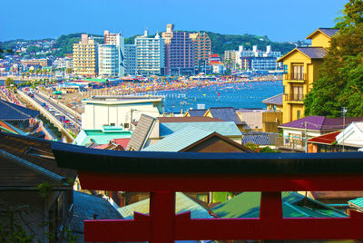 High angle view of buildings in city