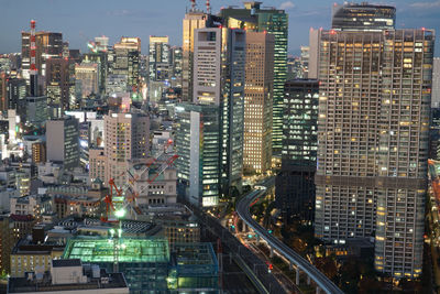 High angle view of buildings in city