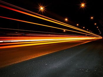 Light trails on road at night