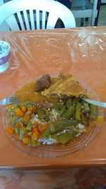 High angle view of food in bowl on table