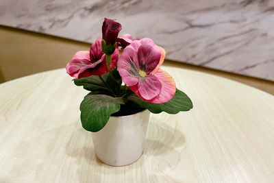 Close-up of flowers in glass on table