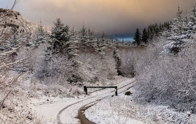 Snow covered landscape against sky