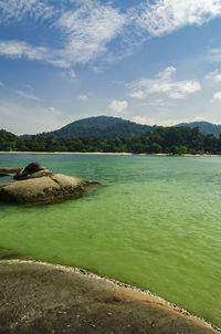 Scenic view of lake against sky