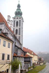 Low angle view of buildings against clear sky