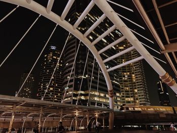 Low angle view of illuminated building at night