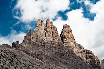 Low angle view of rock formation against sky