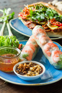 Close-up of meal served on table