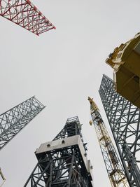 Low angle view of flags against clear sky