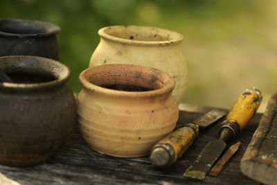 Close-up of objects on table