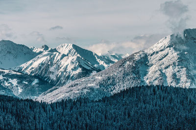 Scenic view of snowcapped mountains against sky