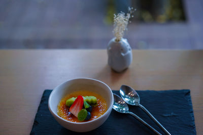Close-up of breakfast served on table