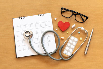 High angle view of eyeglasses on table