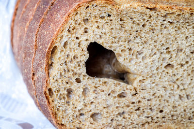 High angle view of bread in hole