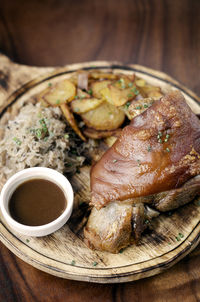 Close-up of food in plate on table