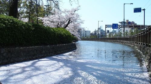 River amidst buildings in city against sky