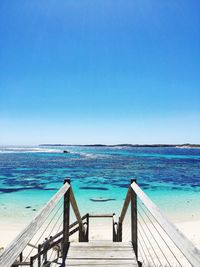 Scenic view of sea against clear blue sky