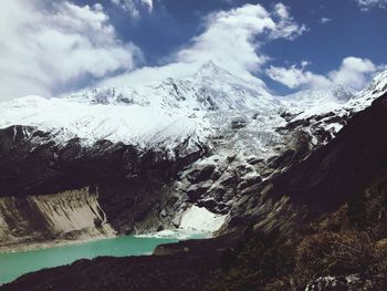 Scenic view of snowcapped mountains against sky