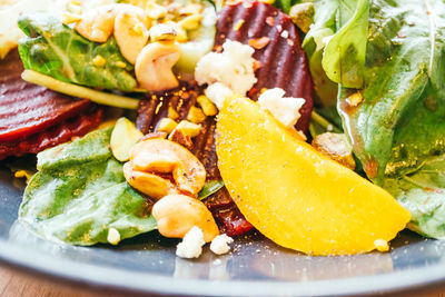 Close-up of food served in plate