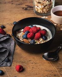 High angle view of breakfast in bowl on table