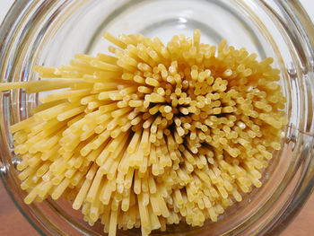High angle view of food in glass container on table