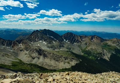 Scenic view of mountains against cloudy sky