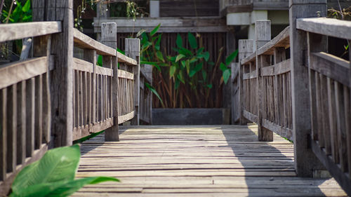 Wooden footbridge on footpath