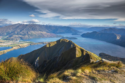 Panoramic view of snowcapped mountains against sky