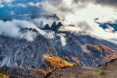 Panoramic view of landscape and mountains against sky