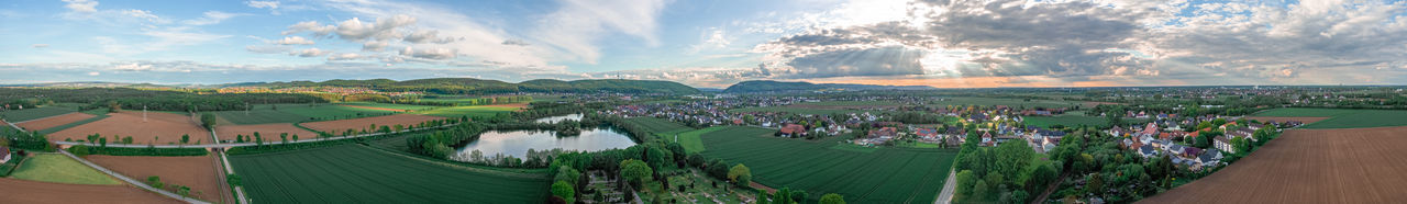 High angle view of city against sky