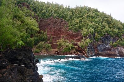 Scenic view of rocks by sea