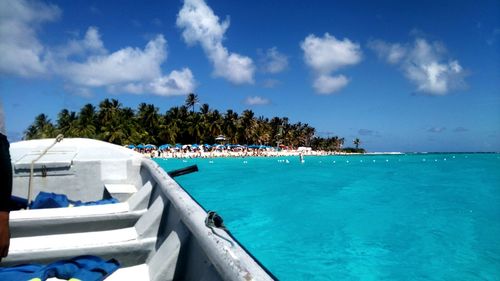 Scenic view of sea against blue sky