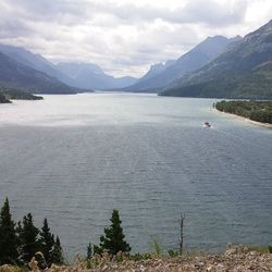 Scenic view of lake against cloudy sky