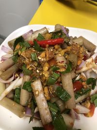 High angle view of food in plate