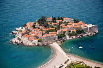 High angle view of buildings on beach
