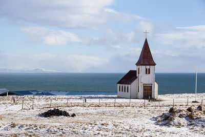 Church of hellnar at the peninsula snaefellsness in iceland, wintertime
