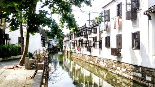 Panoramic shot of canal in old town