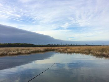 Scenic view of lake against sky