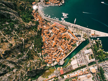 High angle view of buildings in city