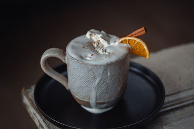 Close-up of cup of hot chocolate on table