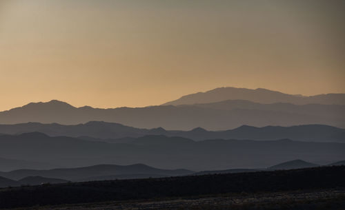 Scenic view of silhouette mountains against sky during sunset