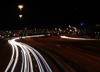Light trails on road at night