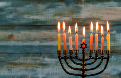 Close-up of illuminated candles