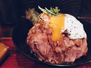 Close-up of breakfast served on table