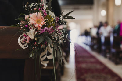 Close-up of flower bouquet on seat