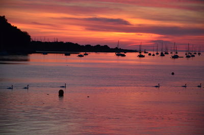 Scenic view of sea against orange sky